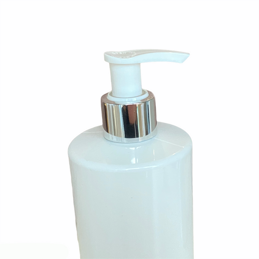 500ml Pump Bottle Plastic Soap Dispenser - White with Silver Lid