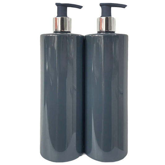 500ml Pump Bottle Plastic Soap Dispenser - Grey with Silver Lid