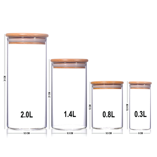 Glass Jar Storage Airtight Bamboo Lid 0.3 Litre