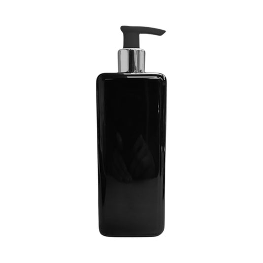 500ml Square Pump Bottle Plastic Soap Dispenser - Black with Silver Lid