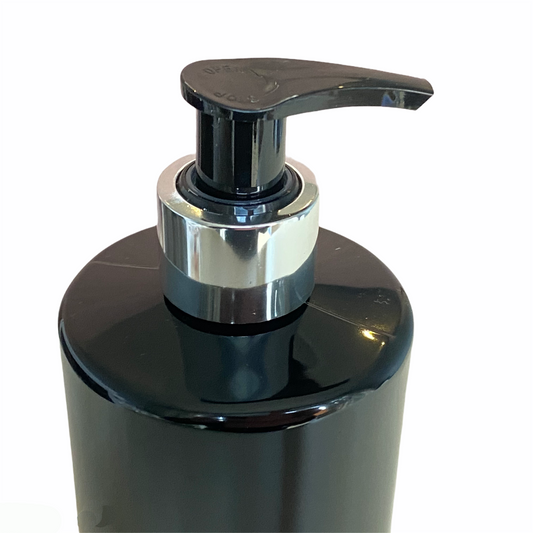 500ml Pump Bottle Plastic Soap Dispenser - Black with Silver Lid