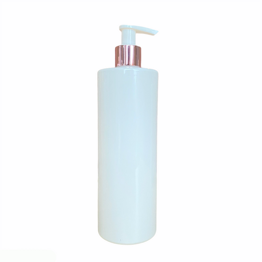 500ml Pump Bottle Plastic Soap Dispenser - White with Rose Gold Lid
