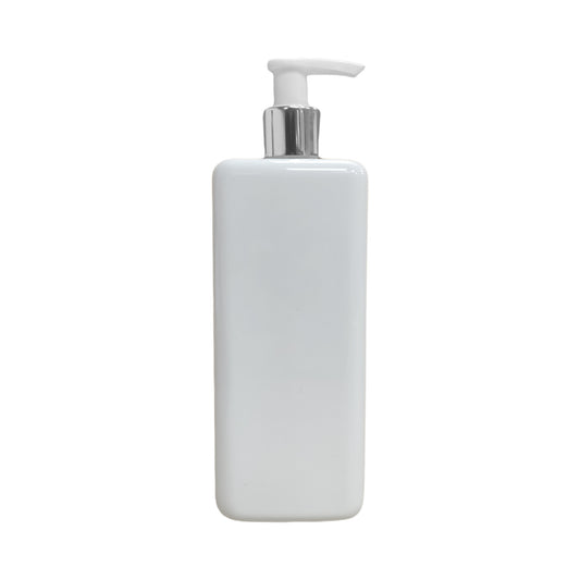 500ml Square Pump Bottle Plastic Soap Dispenser - White with Silver Lid
