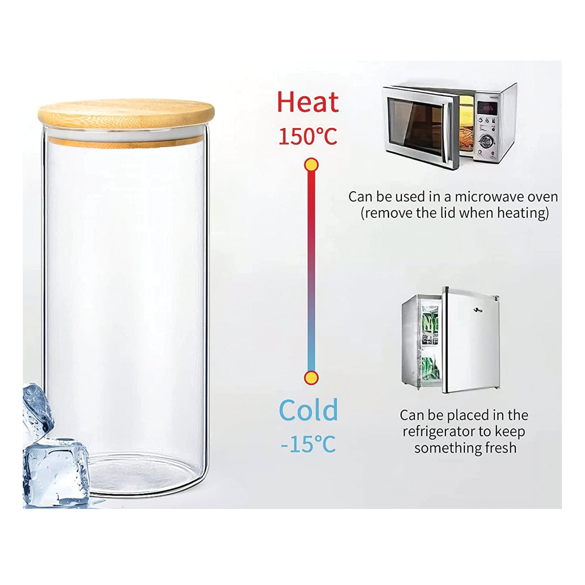 Glass Jar Storage Airtight Bamboo Lid 0.8 Litre