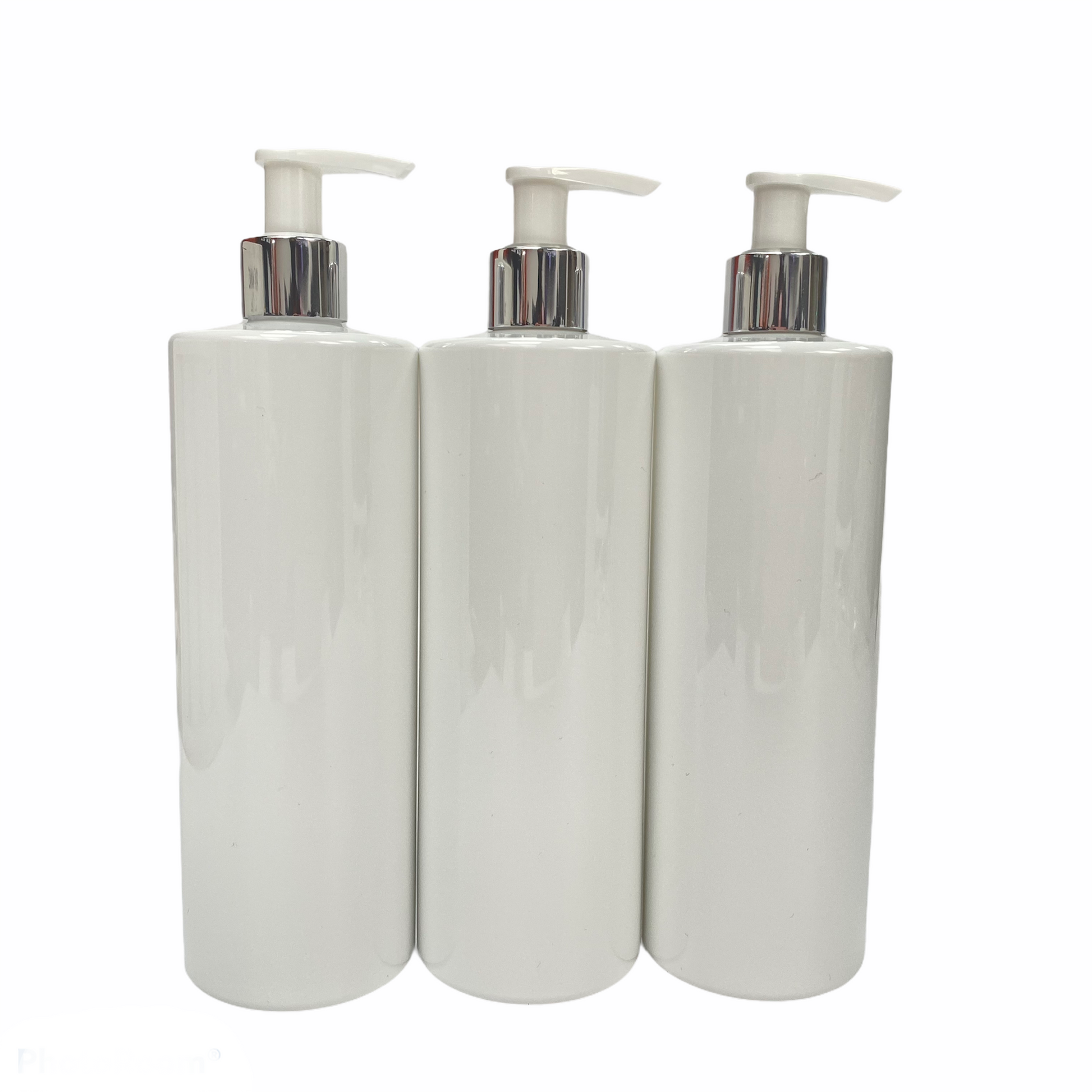 500ml Pump Bottle Plastic Soap Dispenser - White with Silver Lid