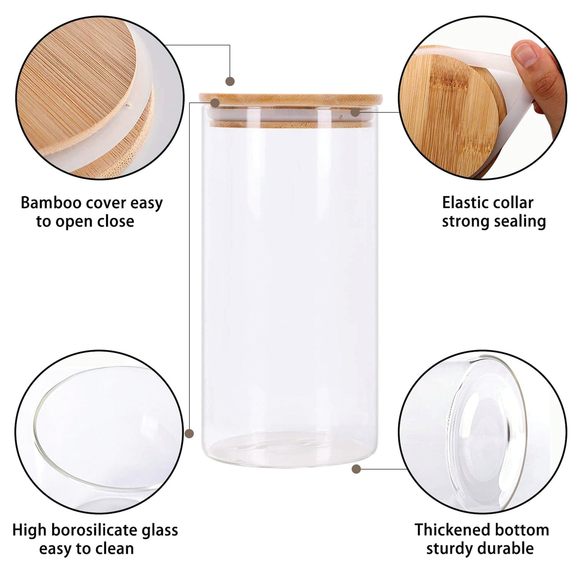 Glass Jar Storage Airtight Bamboo Lid 1.4 Litre